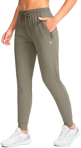 Women's tapered joggers, zip pockets, bronze green