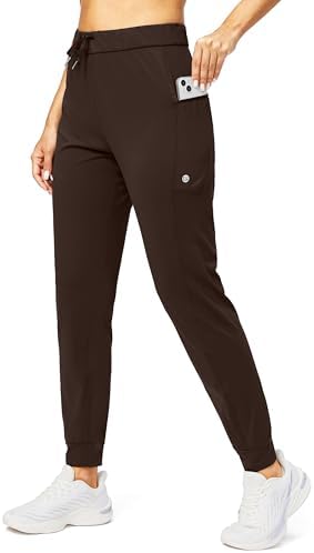 Women's tapered joggers, zip pockets, brown
