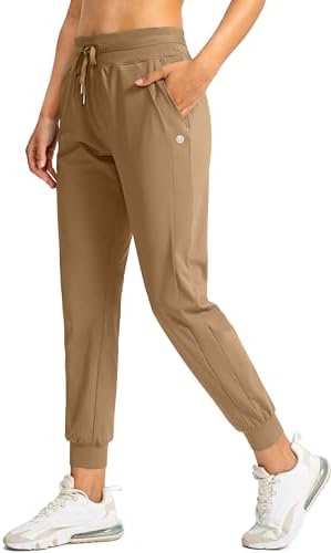 Women's tapered joggers, zip pockets, dark khaki