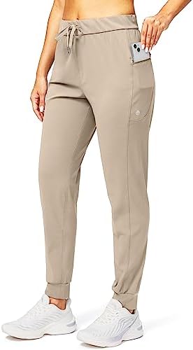 Women's tapered joggers, zip pockets, khaki