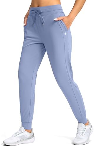 Women's tapered joggers, zip pockets, light blue