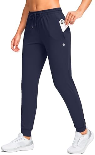 Women's tapered joggers, zip pockets, navy blue
