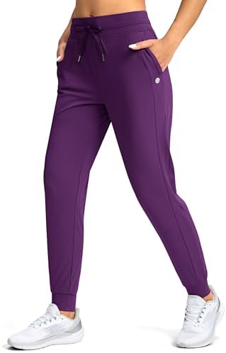 Women's tapered joggers, zip pockets, purple