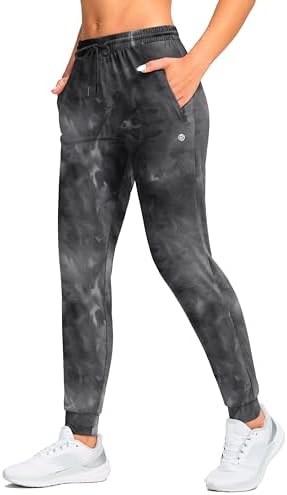 Women's tapered joggers, zip pockets, tie dye black