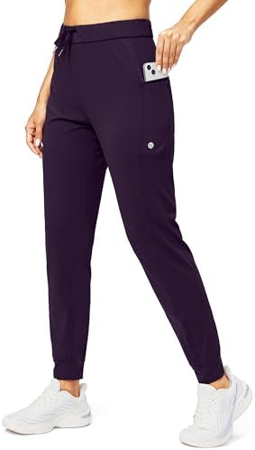 Women's tapered joggers, zip pockets, vintage purple