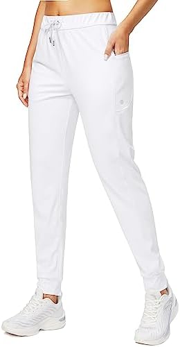 Women's tapered joggers, zip pockets, white