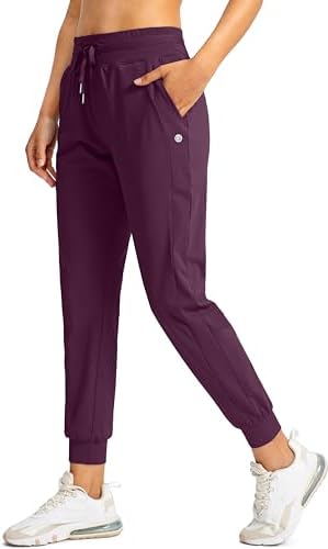 Women's tapered joggers, zip pockets, wine red