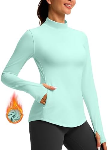 Women's thermal fleece top, zip pocket, aqua