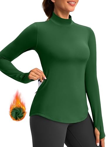 Women's thermal fleece top, zip pocket, army green