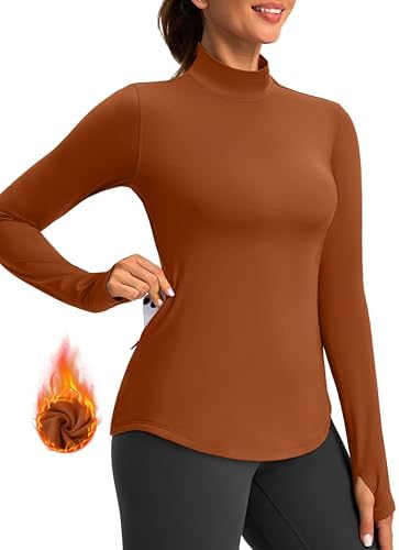 Women's thermal fleece top, zip pocket, brick red