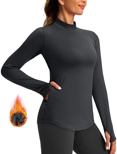Women's thermal fleece top, zip pocket, dark gray