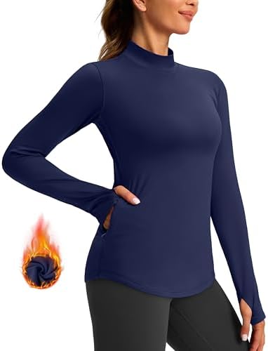 Women's thermal fleece top, zip pocket, navy