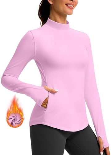 Women's thermal fleece top, zip pocket, pink