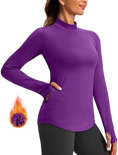 Women's thermal fleece top, zip pocket, purple