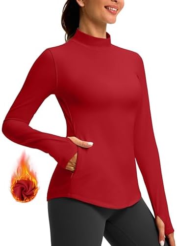 Women's thermal fleece top, zip pocket, red