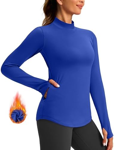 Women's thermal fleece top, zip pocket, royal blue