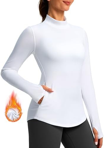 Women's thermal fleece top, zip pocket, white