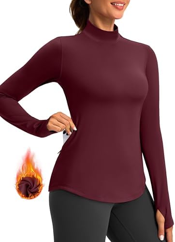 Women's thermal fleece top, zip pocket, wine