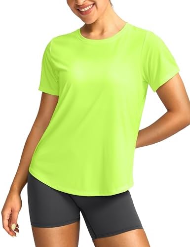 Women's UPF 50+ dry fit gym tee, bright green