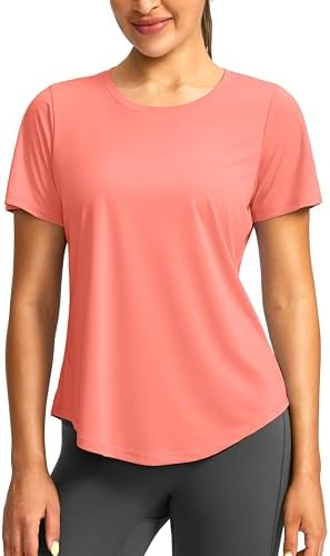 Women's UPF 50+ dry fit gym tee, coral pink