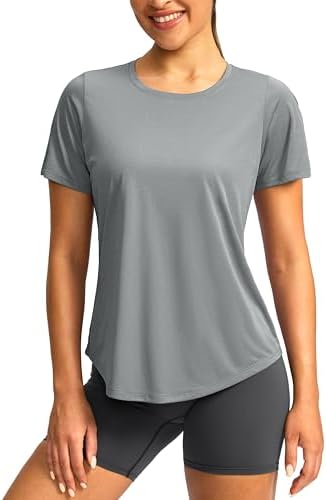 Women's UPF 50+ dry fit gym tee, heather light grey