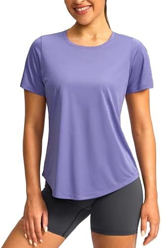 Women's UPF 50+ dry fit gym tee, heather purple