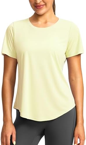 Women's UPF 50+ dry fit gym tee, light yellow