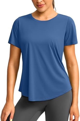 Women's UPF 50+ dry fit gym tee, navy blue