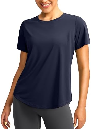 Women's UPF 50+ dry fit gym tee, navy
