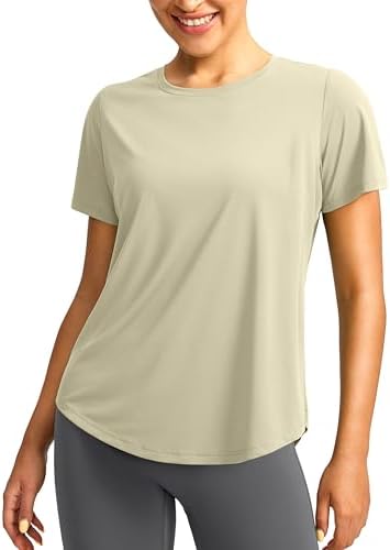 Women's UPF 50+ dry fit gym tee, oat milk