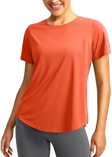 Women's UPF 50+ dry fit gym tee, orange-red