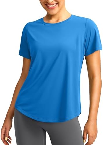 Women's UPF 50+ dry fit gym tee, royal blue