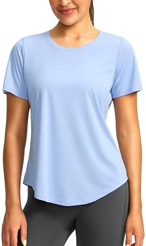 Women's UPF 50+ dry fit gym tee, snow blue
