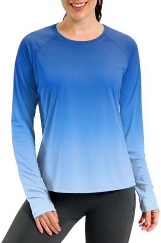 Women's UPF 50+ hiking sun shirt, gradient blue white