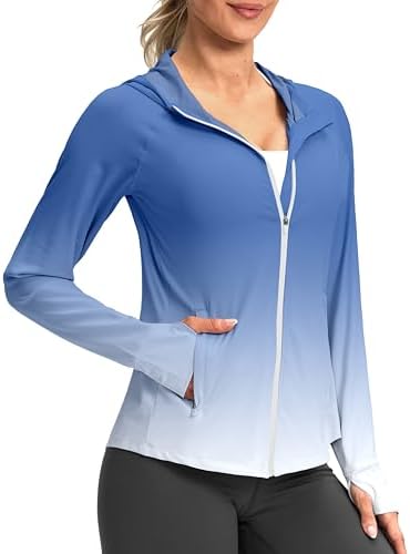 Women's UPF 50+ hooded sun jacket, blue / white gradient
