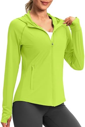 Women's UPF 50+ hooded sun jacket, fluorescent green