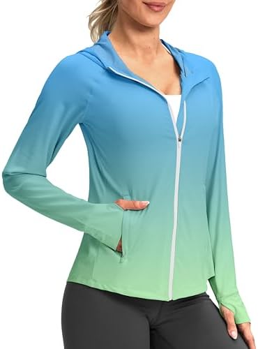 Women's UPF 50+ hooded sun jacket, green / yellow gradient