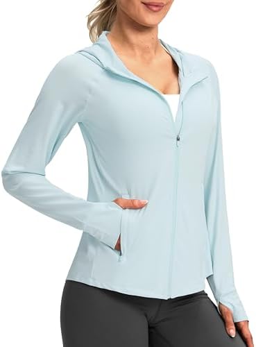 Women's UPF 50+ hooded sun jacket, light blue