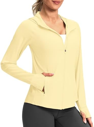 Women's UPF 50+ hooded sun jacket, light yellow