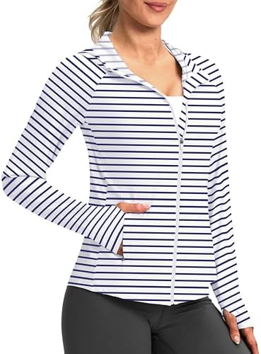 Women's UPF 50+ hooded sun jacket, navy stripe