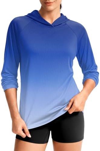 Women's UPF 50+ lightweight hoodie, gradient blue white
