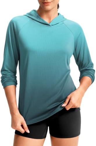 Women's UPF 50+ lightweight hoodie, gradient green grey