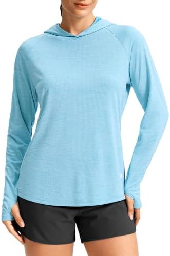 Women's UPF 50+ lightweight hoodie, heather bake blue