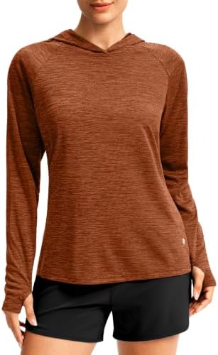 Women's UPF 50+ lightweight hoodie, heather bright brown