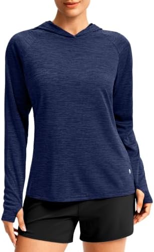 Women's UPF 50+ lightweight hoodie, heather dark blue