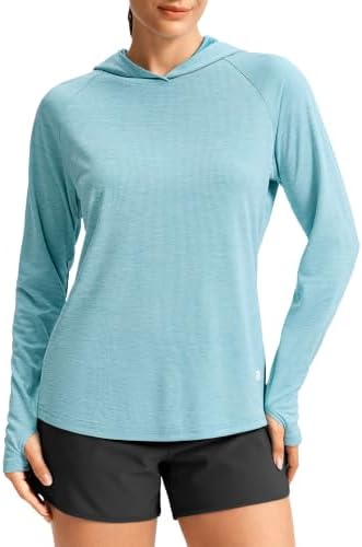 Women's UPF 50+ lightweight hoodie, heather ice blue