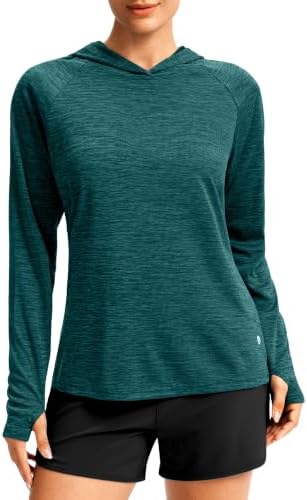 Women's UPF 50+ lightweight hoodie, heather lake green