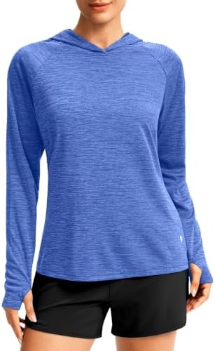 Women's UPF 50+ lightweight hoodie, heather royal blue
