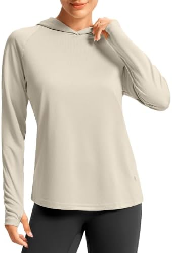 Women's UPF 50+ lightweight hoodie, light beige khaki