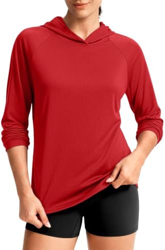 Women's UPF 50+ lightweight hoodie, red